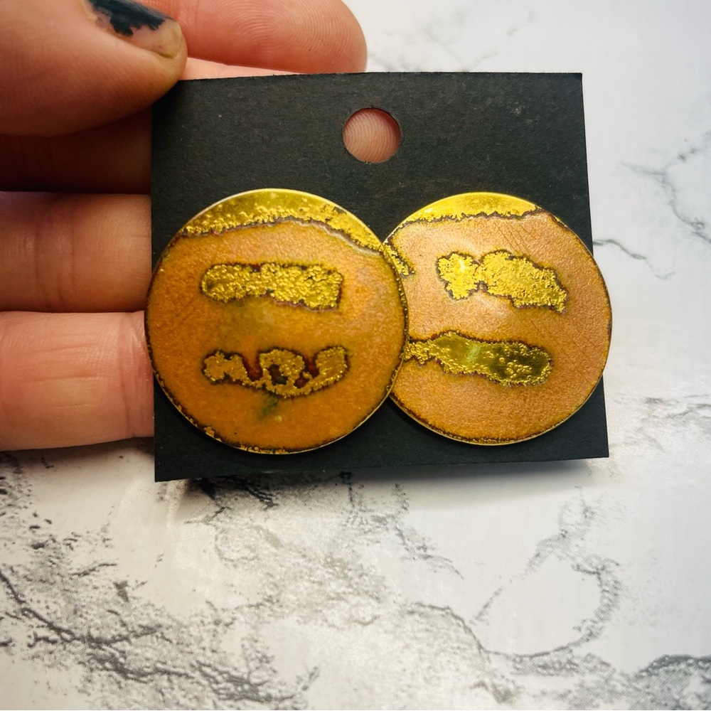 Byer Stamped Vintage Gold 14K Yellow and Brown Statement Round Earrings